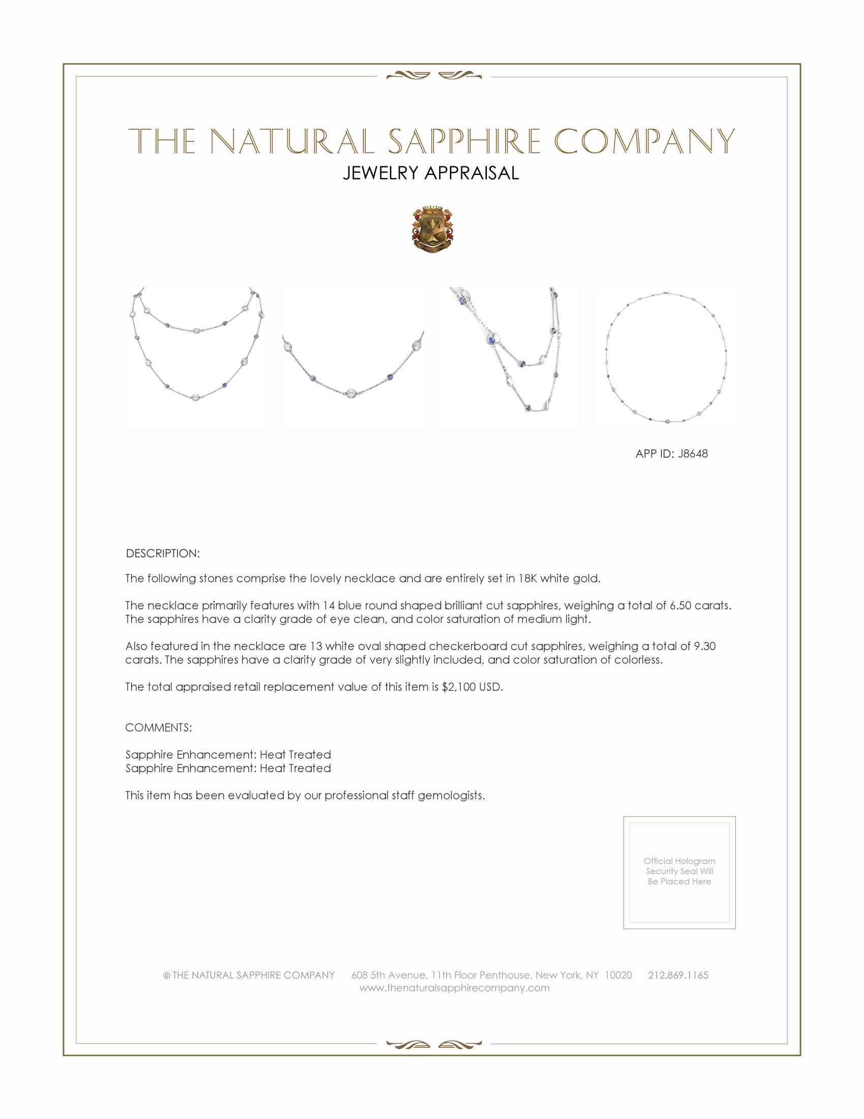 6.50 Ct. Blue Sapphire and White Sapphire Accent Stones Necklace, 18K White Gold