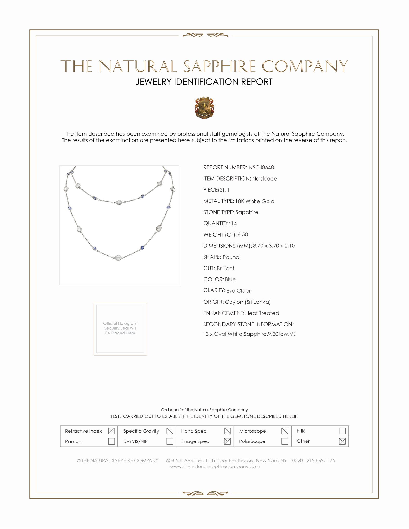 6.50 Ct. Blue Sapphire and White Sapphire Accent Stones Necklace, 18K White Gold
