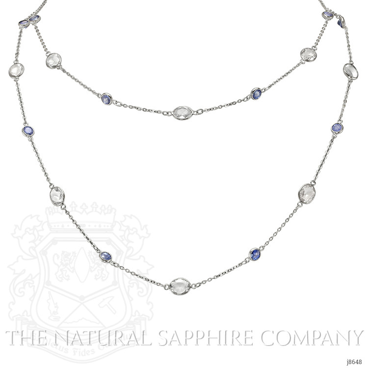 6.50 Ct. Blue Sapphire and White Sapphire Accent Stones Necklace, 18K White Gold