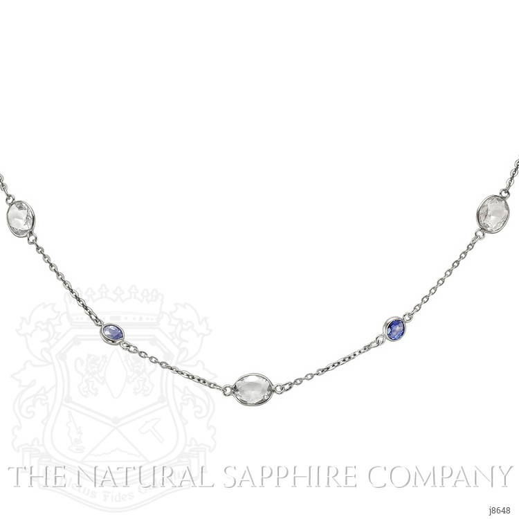 6.50 Ct. Blue Sapphire and White Sapphire Accent Stones Necklace, 18K White Gold
