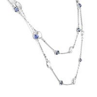 6.50 Ct. Blue Sapphire and White Sapphire Accent Stones Necklace, 18K White Gold Image