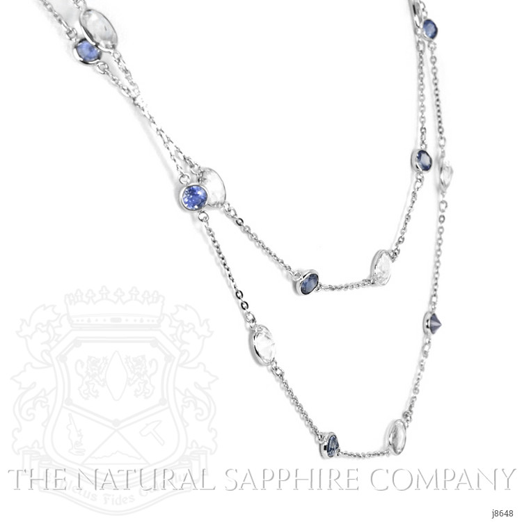 6.50 Ct. Blue Sapphire and White Sapphire Accent Stones Necklace, 18K White Gold
