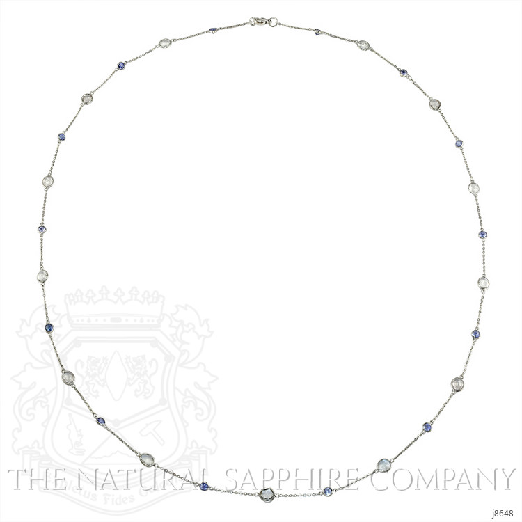 6.50 Ct. Blue Sapphire and White Sapphire Accent Stones Necklace, 18K White Gold