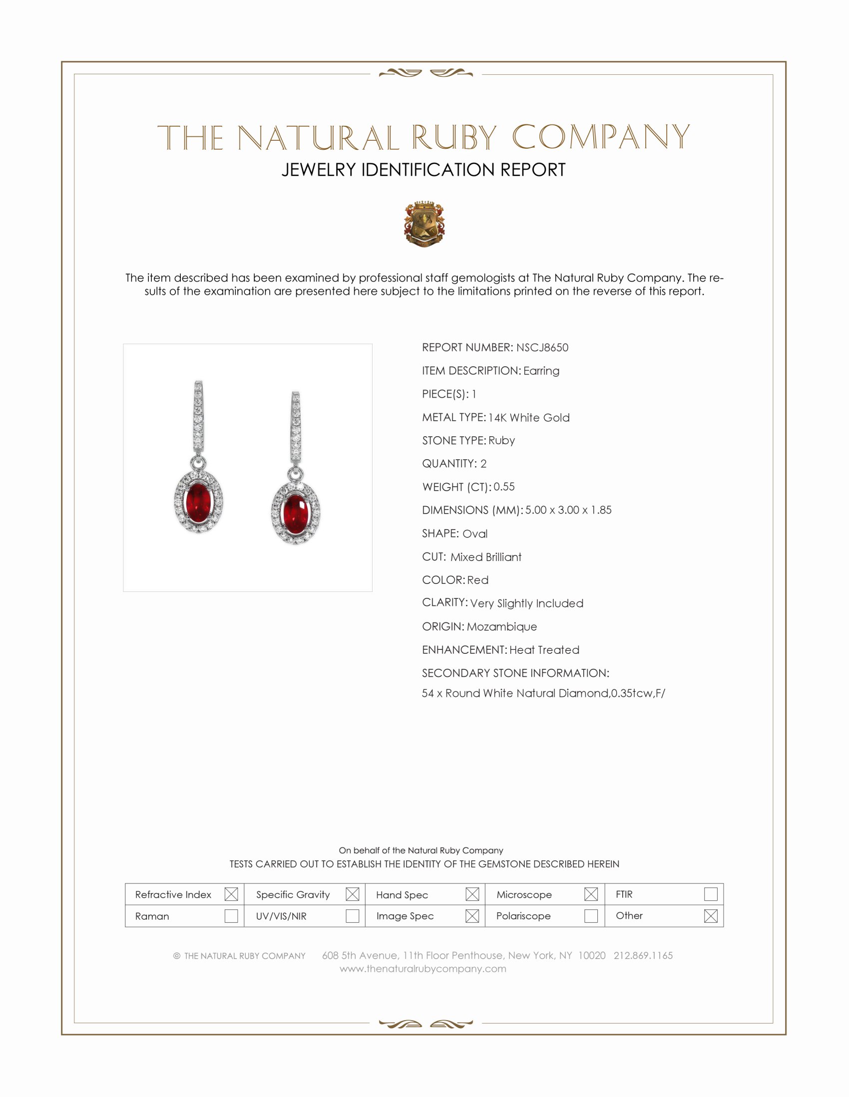0.55 Ct.Tw. Ruby and Natural Diamond Pave Earrings, 14K White Gold