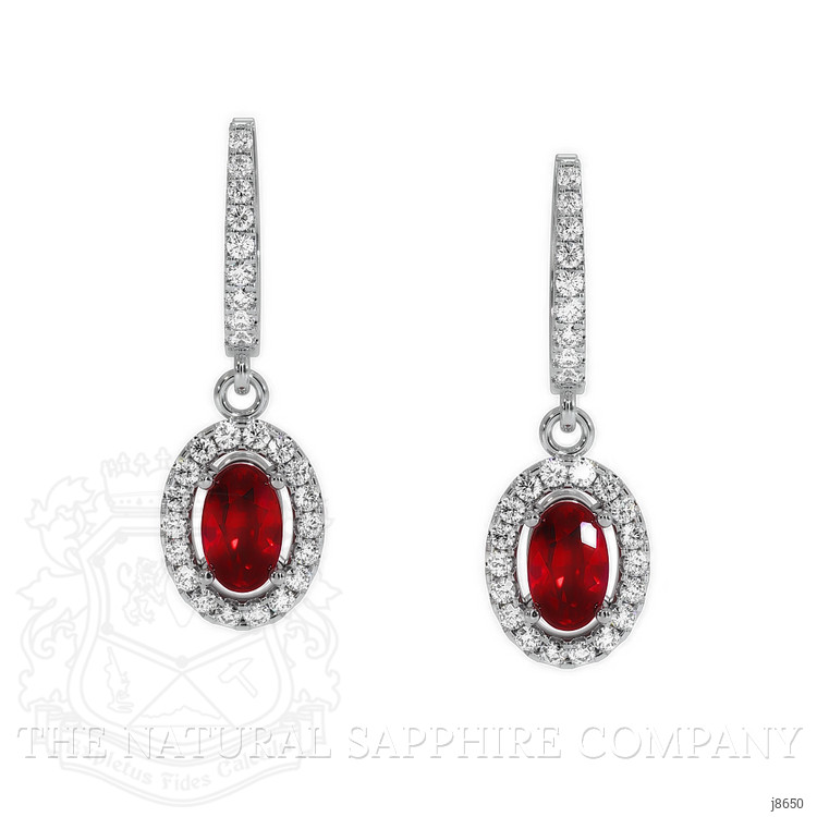 0.55 Ct.Tw. Ruby Natural Diamond Pave Earrings, 14K White Gold