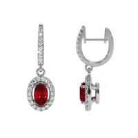 0.55 Ct.Tw. Ruby Natural Diamond Pave Earrings, 14K White Gold Image