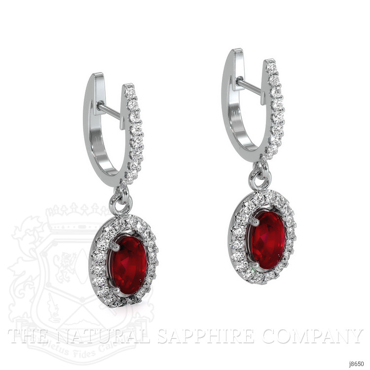 0.55 Ct.Tw. Ruby Natural Diamond Pave Earrings, 14K White Gold