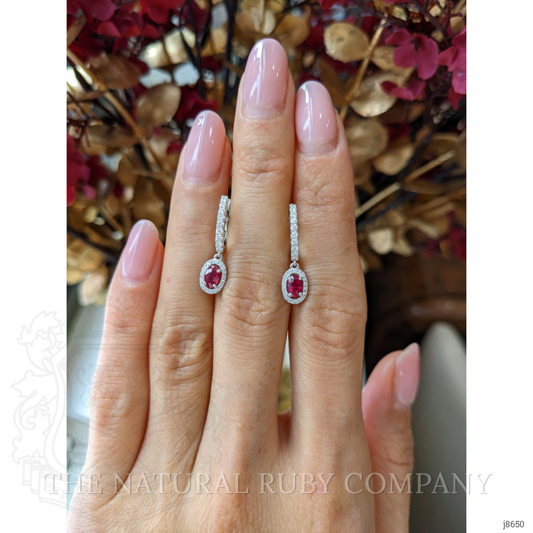 0.55 Ct.Tw. Ruby and Natural Diamond Pave Earrings, 14K White Gold