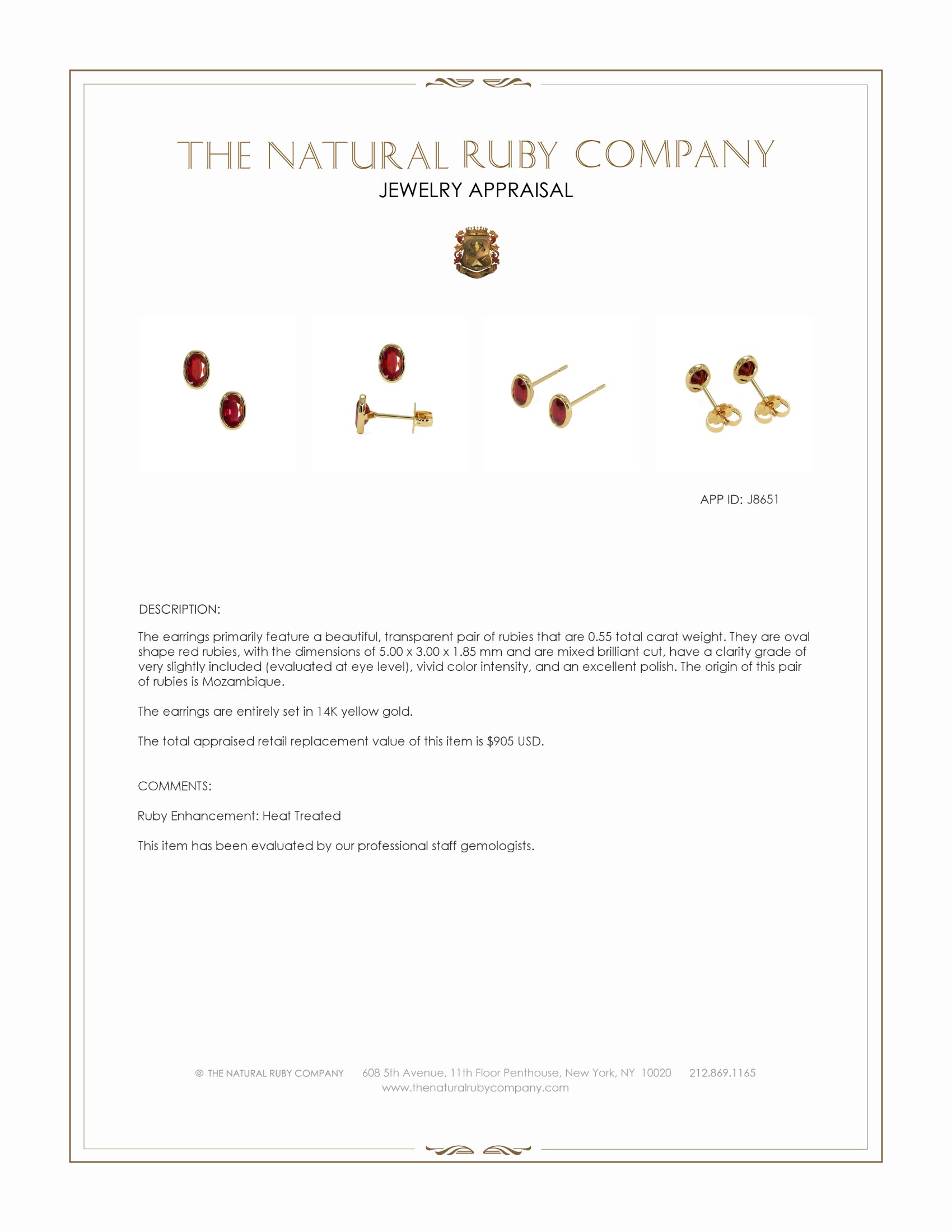 0.55 Ct.Tw. Ruby Studs Earrings, 14K Yellow Gold