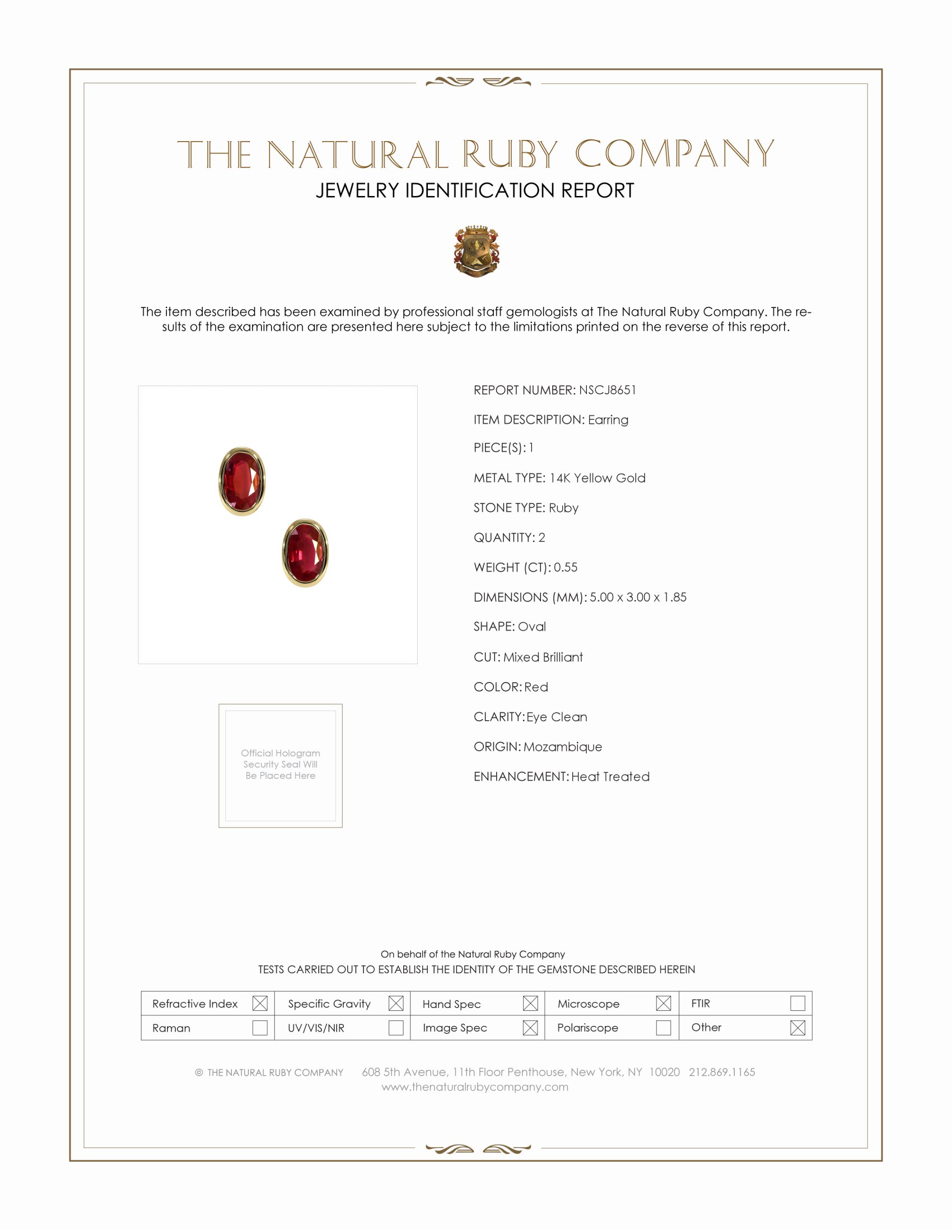 0.55 Ct.Tw. Ruby Studs Earrings, 14K Yellow Gold