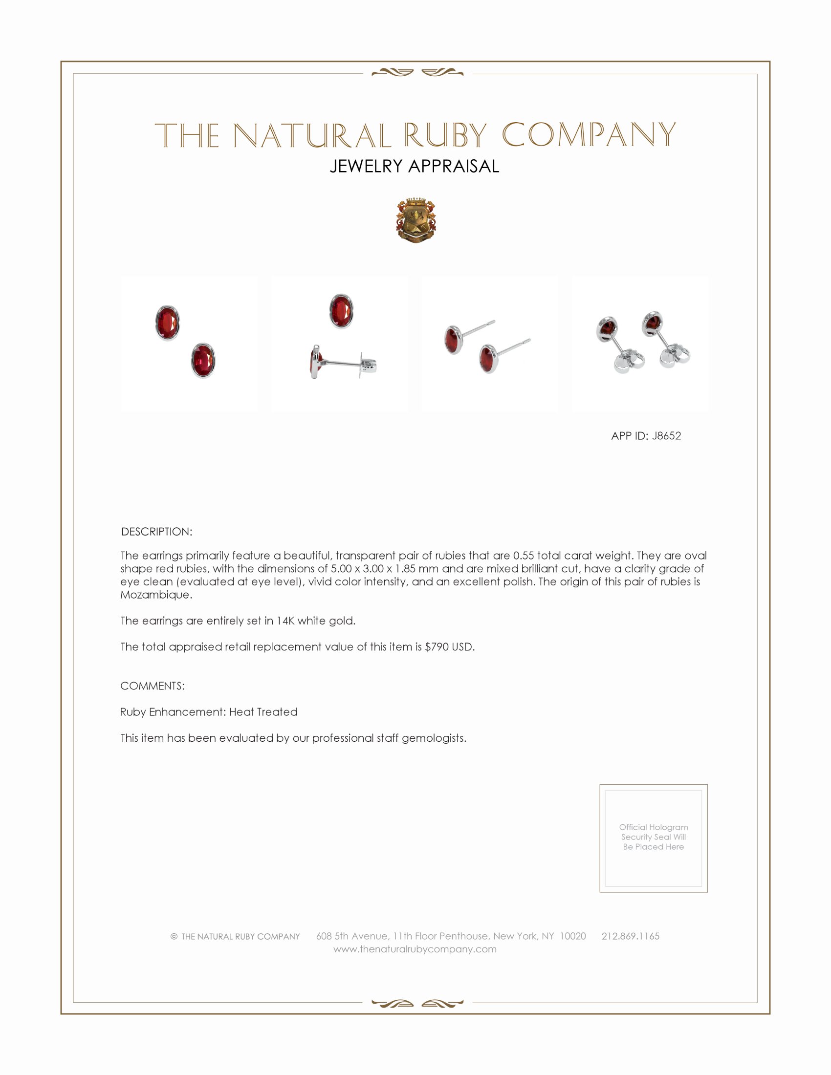 0.55 Ct.Tw. Ruby Studs Earrings, 14K White Gold