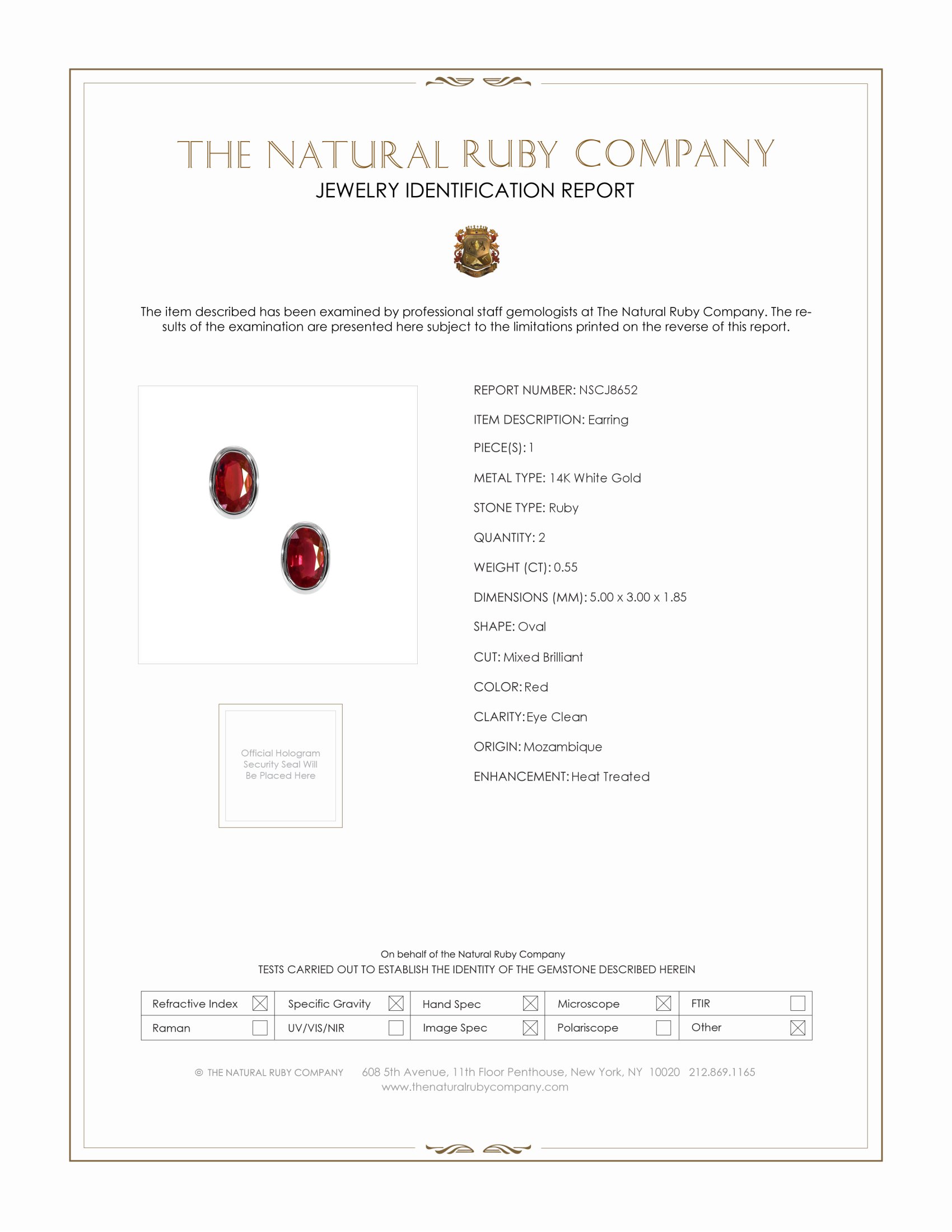 0.55 Ct.Tw. Ruby Studs Earrings, 14K White Gold