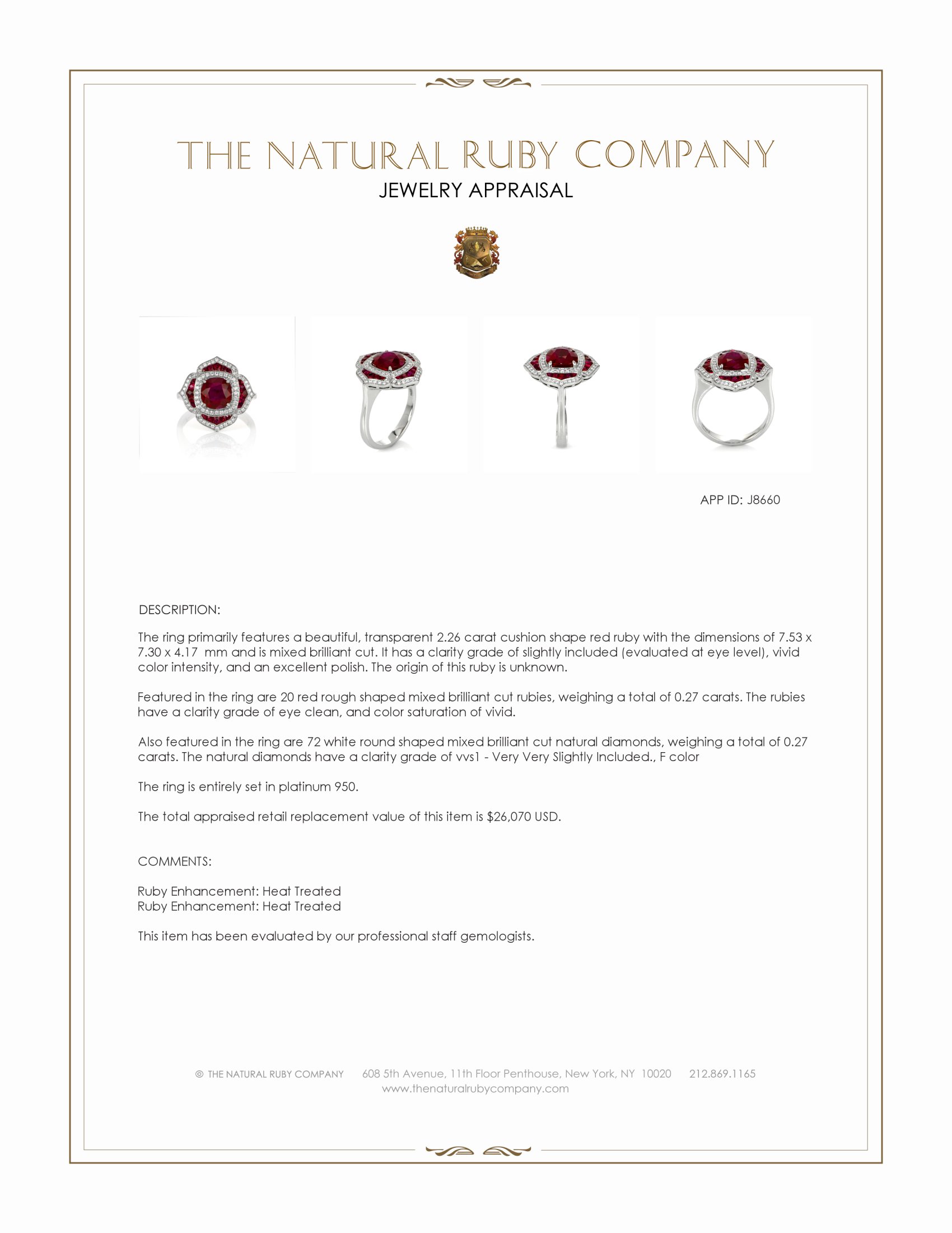 2.26 Ct. Ruby and Natural Diamond Halo Ring, Platinum 950
