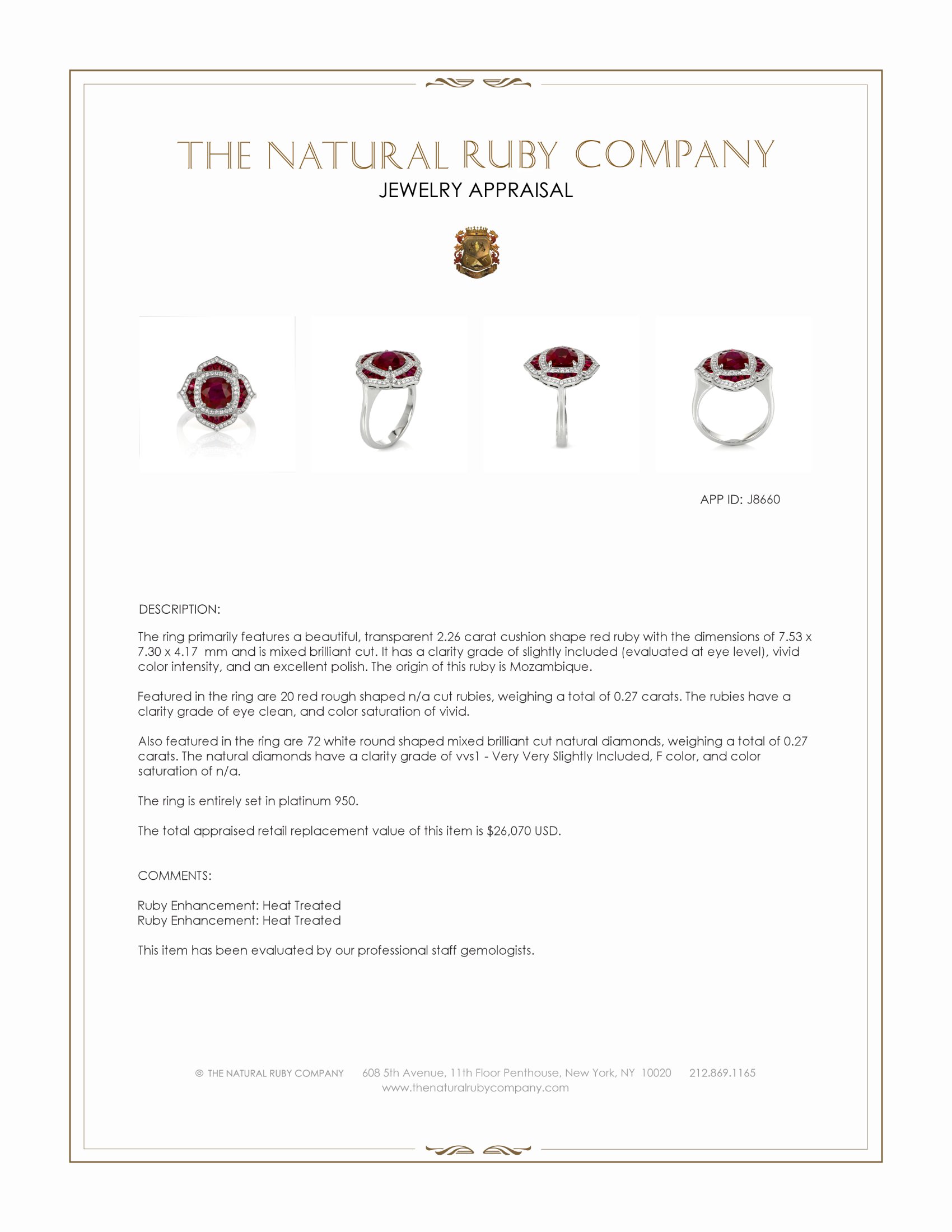 2.26 Ct. Ruby and Natural Diamond Halo Ring, Platinum 950