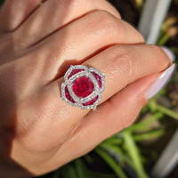 2.26 Ct. Ruby Ruby Halo Ring, Platinum 950 Life Style