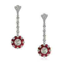 1.88 Ct.Tw. Ruby Natural Diamond Accent Stones Earrings, Platinum 950 Video