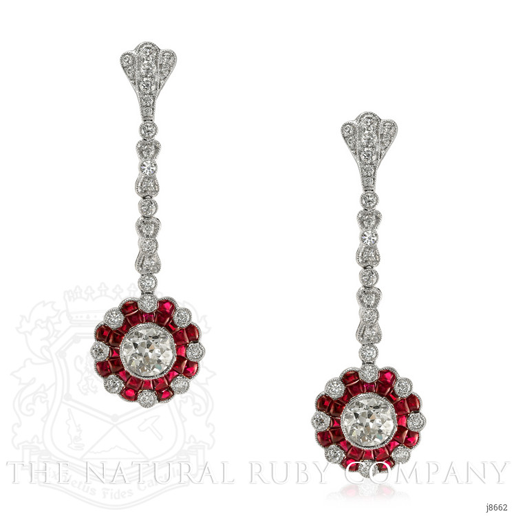 1.88 Ct.Tw. Ruby Natural Diamond Accent Stones Earrings, Platinum 950