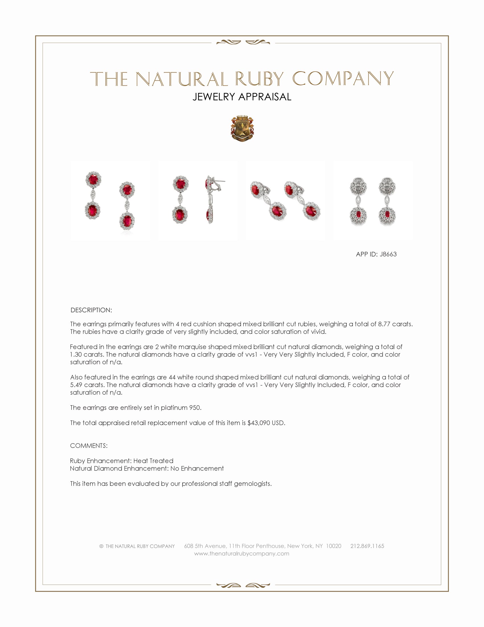 8.77 Ct.Tw. Ruby and Natural Diamond Halo Earrings, Platinum 950
