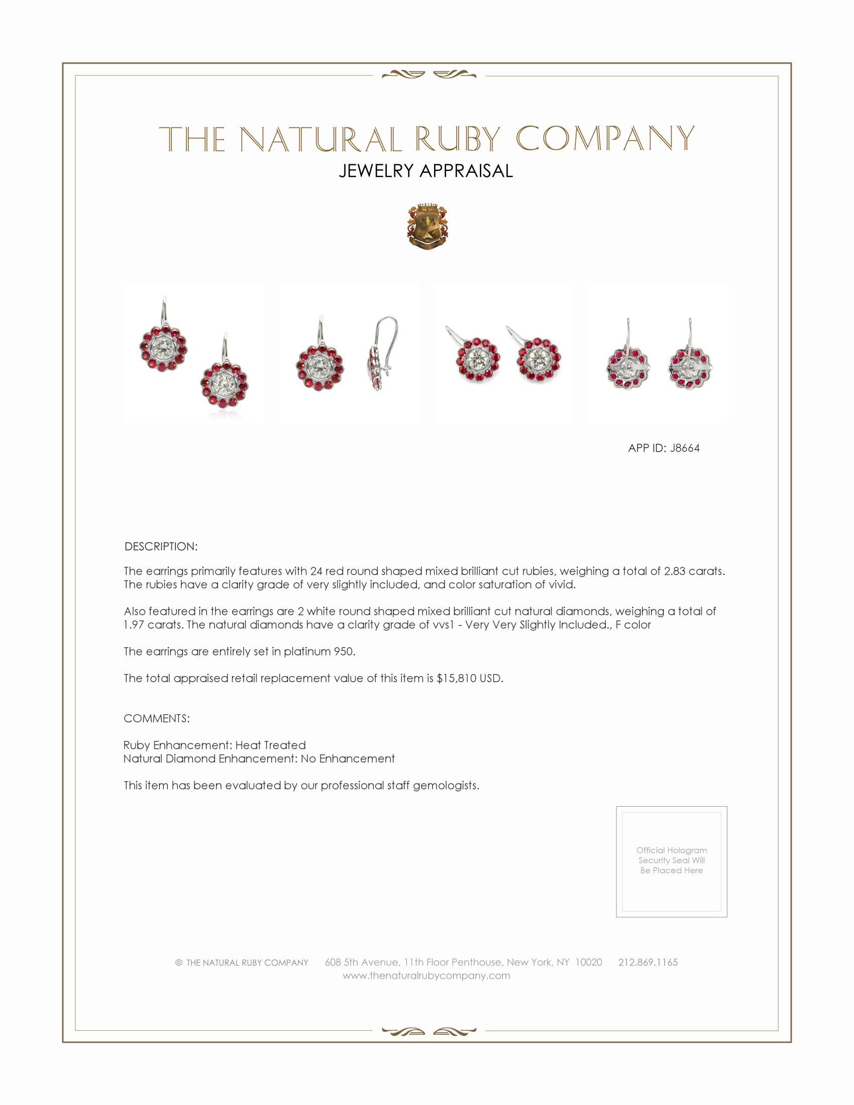 2.83 Ct.Tw. Ruby and Natural Diamond Accent Stones Earrings, Platinum 950