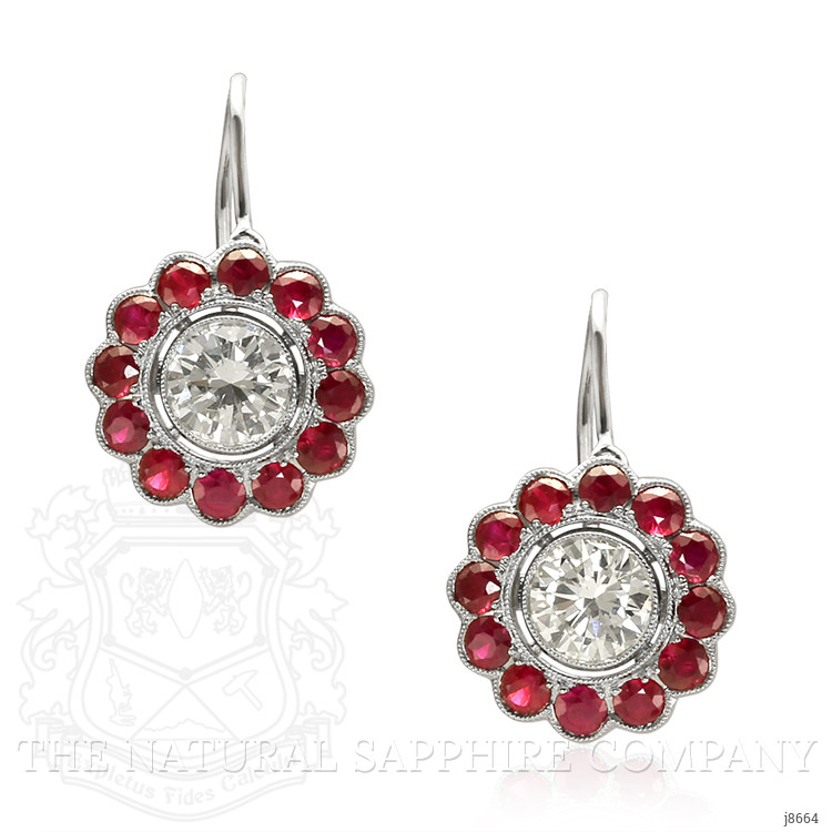 2.83 Ct.Tw. Ruby Natural Diamond Accent Stones Earrings, Platinum 950