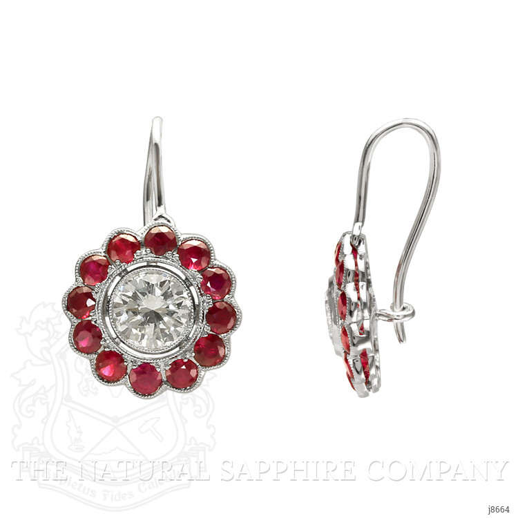 2.83 Ct.Tw. Ruby Natural Diamond Accent Stones Earrings, Platinum 950