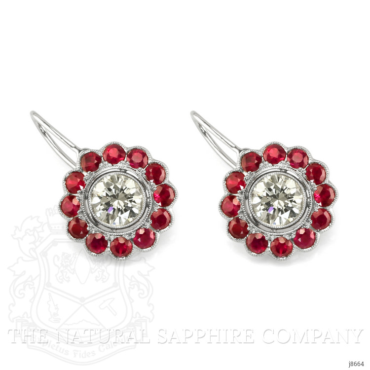 2.83 Ct.Tw. Ruby Natural Diamond Accent Stones Earrings, Platinum 950
