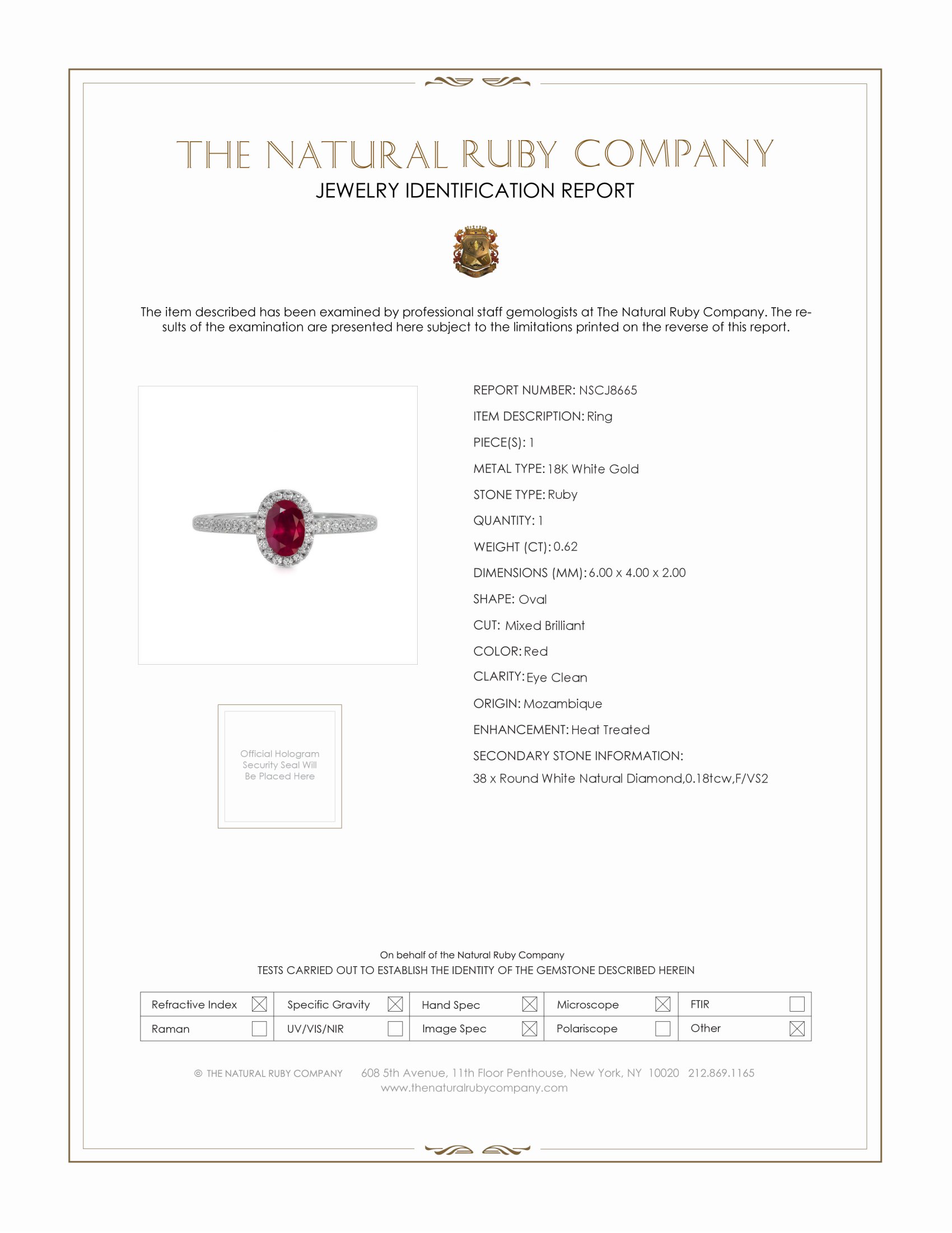0.62 Ct. Ruby and Natural Diamond Pave Ring, 18K White Gold
