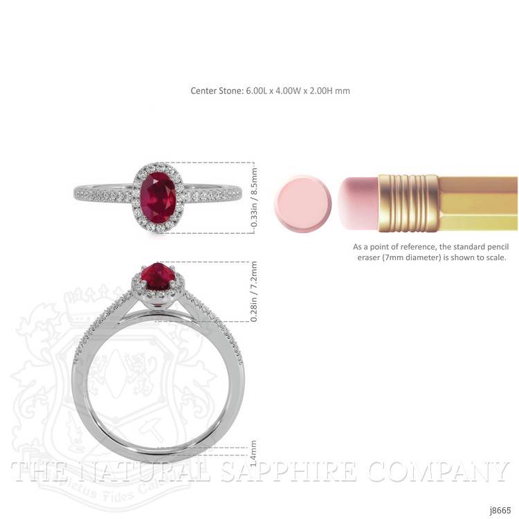 0.62 Ct. Ruby Natural Diamond Pave Ring, 18K White Gold