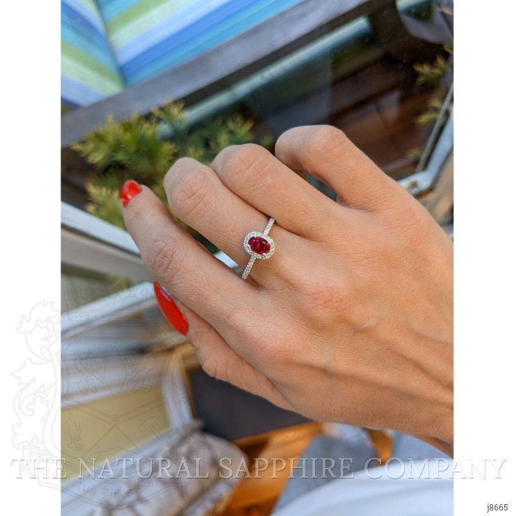 0.62 Ct. Ruby Natural Diamond Pave Ring, 18K White Gold