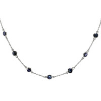 6.20 Ct. Blue Sapphire Accent Stones Necklace, 18K White Gold Image