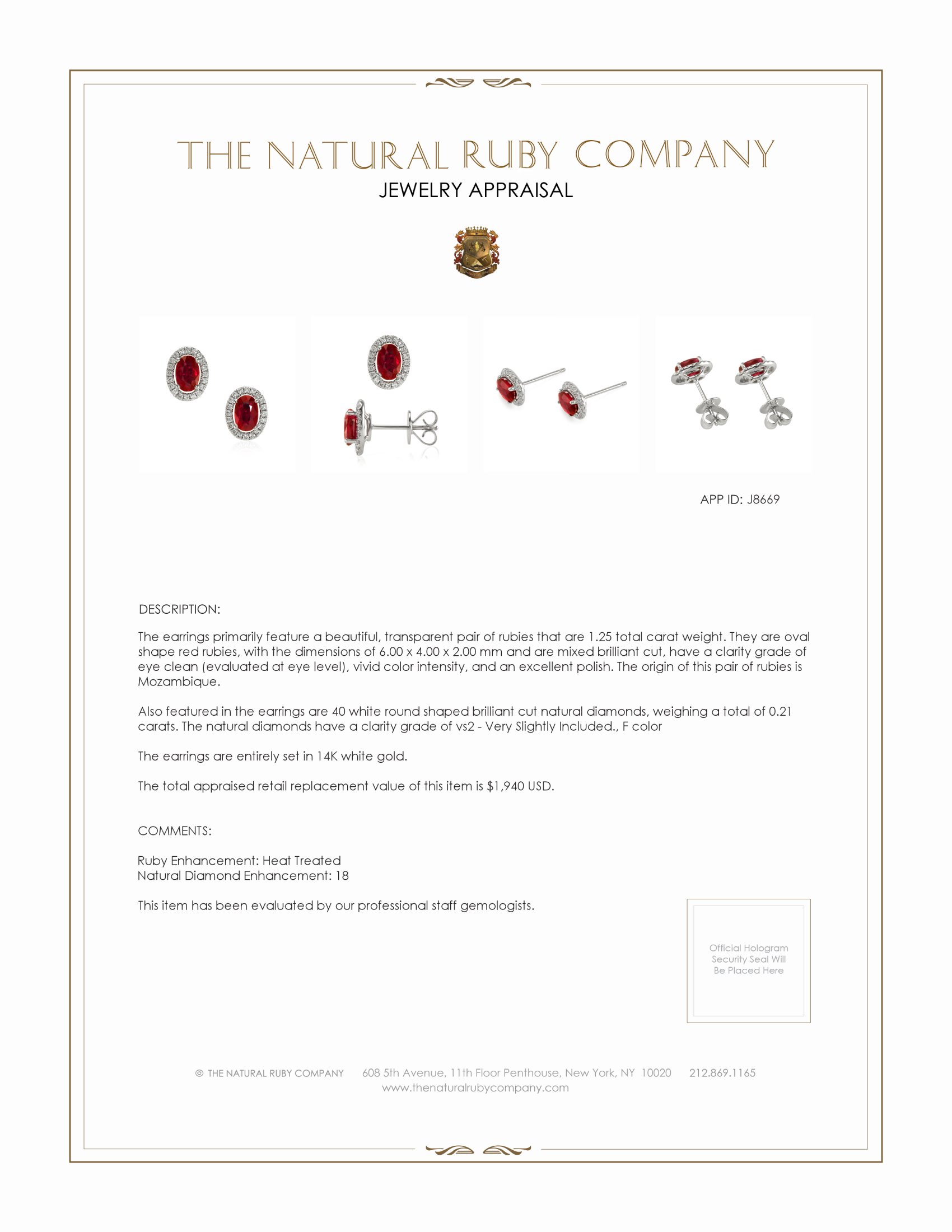 1.25 Ct.Tw. Ruby Natural Diamond Pave Earrings, 14K White Gold