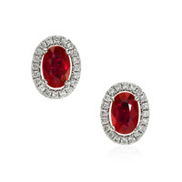 1.25 Ct.Tw. Ruby Natural Diamond Pave Earrings, 14K White Gold Image