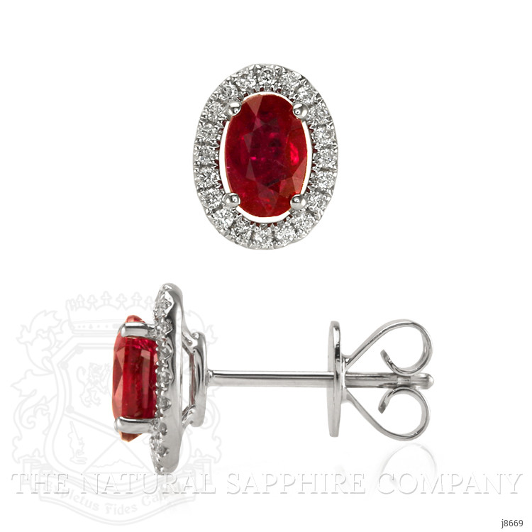 1.25 Ct.Tw. Ruby Natural Diamond Pave Earrings, 14K White Gold