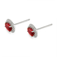 1.25 Ct.Tw. Ruby Natural Diamond Pave Earrings, 14K White Gold Image