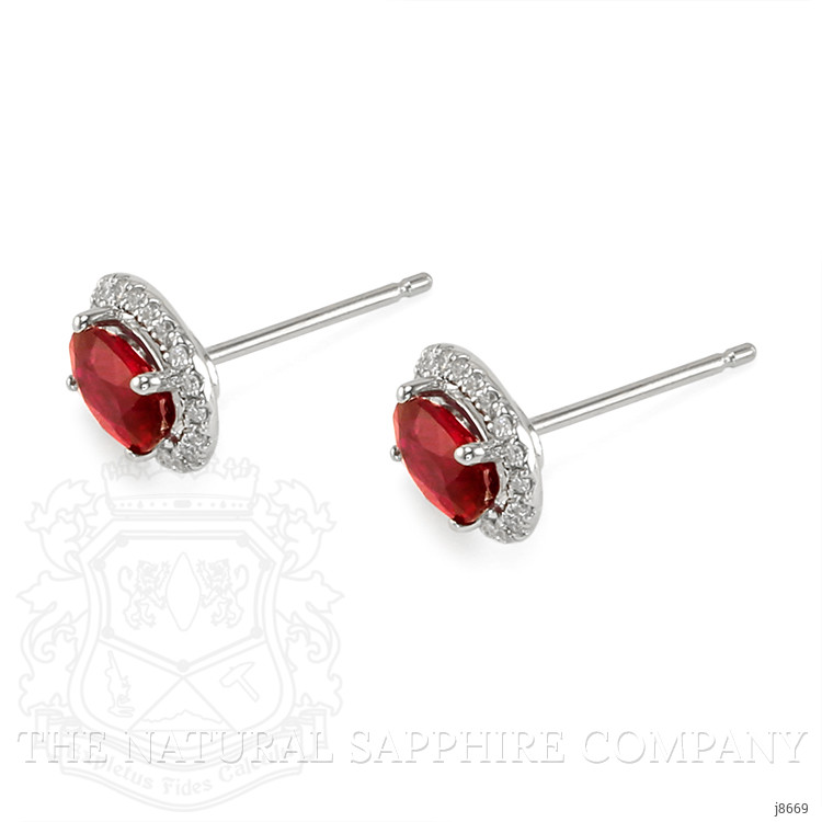 1.25 Ct.Tw. Ruby Natural Diamond Pave Earrings, 14K White Gold