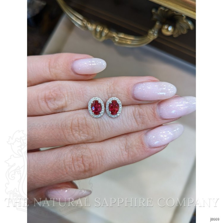 1.25 Ct.Tw. Ruby Natural Diamond Pave Earrings, 14K White Gold