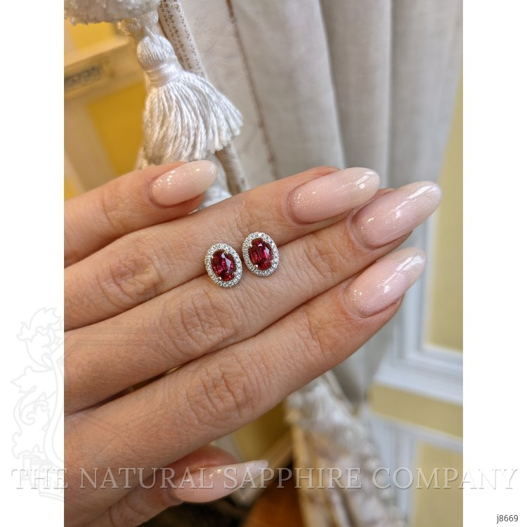 1.25 Ct.Tw. Ruby Natural Diamond Pave Earrings, 14K White Gold