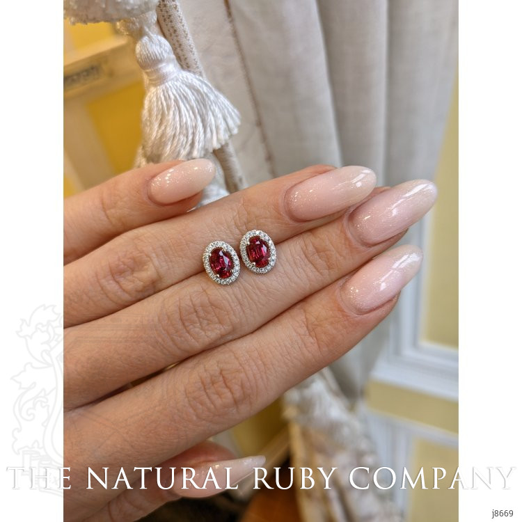 1.25 Ct.Tw. Ruby Natural Diamond Pave Earrings, 14K White Gold