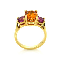 3.14 Ct. Orange Sapphire and Pink Sapphire Three Stone Ring, 18K Yellow Gold Image