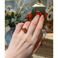 3.14 Ct. Orange Sapphire and Pink Sapphire Three Stone Ring, 18K Yellow Gold Life Style