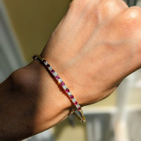0.99 Ct.Tw. Ruby Natural Diamond Solitaire Bracelet, 14K Yellow Gold Life Style