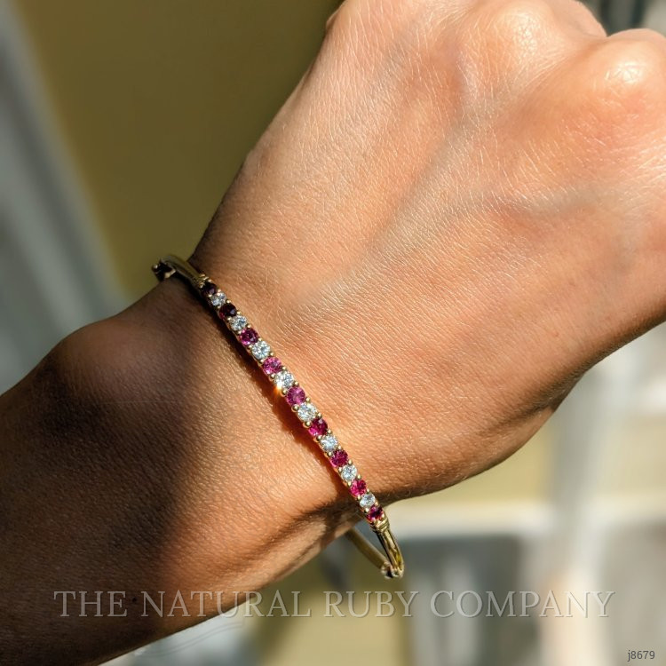 0.99 Ct.Tw. Ruby Natural Diamond Solitaire Bracelet, 14K Yellow Gold