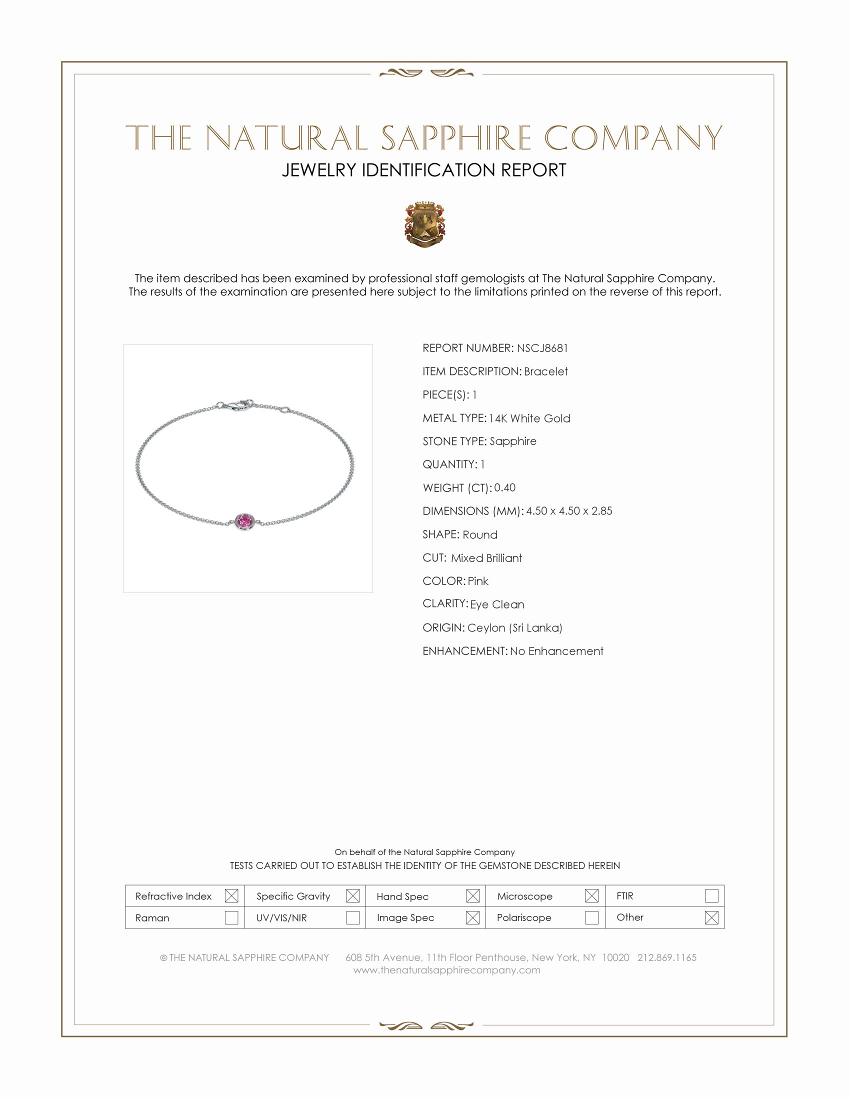 0.40 Ct.Tw. Pink Sapphire Bezel Bracelet, 14K White Gold