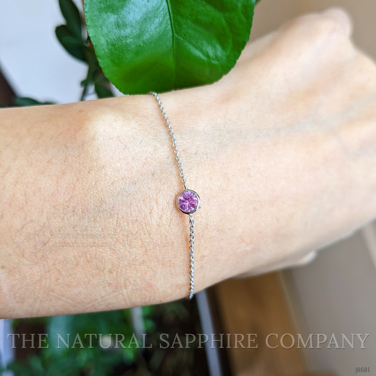 0.40 Ct.Tw. Pink Sapphire Bezel Bracelet, 14K White Gold