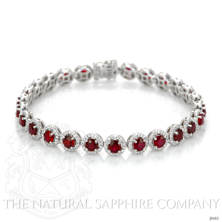 8.34 Ct.Tw. Ruby Natural Diamond Pave Bracelet, 14K White Gold