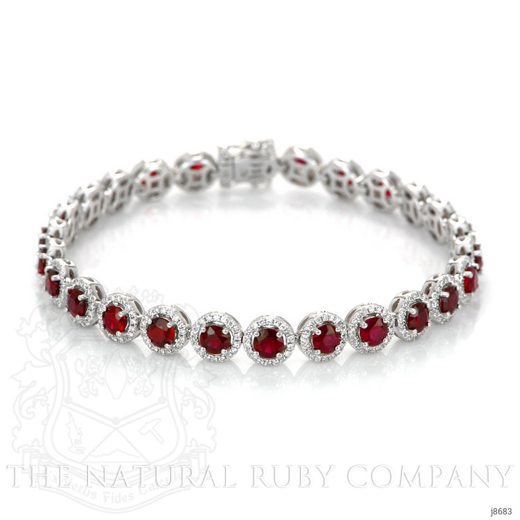 8.34 Ct.Tw. Ruby Natural Diamond Pave Bracelet, 14K White Gold