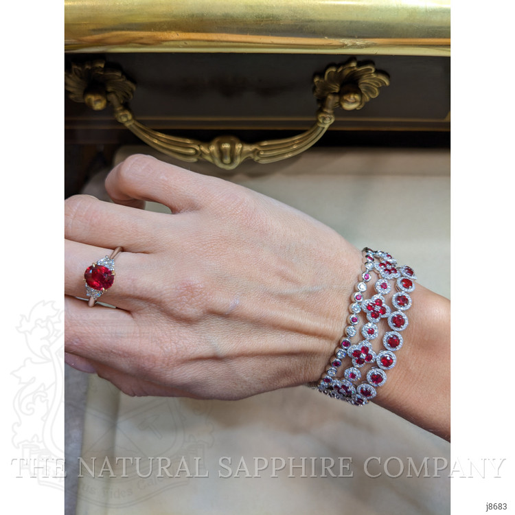 8.34 Ct.Tw. Ruby Natural Diamond Pave Bracelet, 14K White Gold