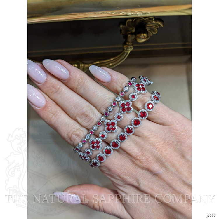 8.34 Ct.Tw. Ruby Natural Diamond Pave Bracelet, 14K White Gold