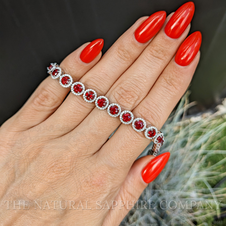 8.34 Ct.Tw. Ruby Natural Diamond Pave Bracelet, 14K White Gold