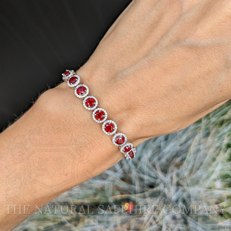 8.34 Ct.Tw. Ruby Natural Diamond Pave Bracelet, 14K White Gold